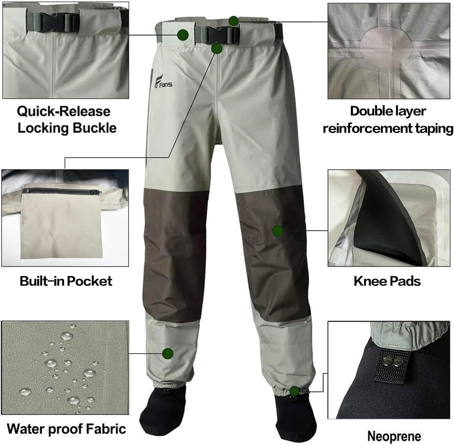 8 Fans Mens Womens Waist Waders,3-Ply Durable Breathable Waterproof Stockingfoot Insulated Wading Pants for Fishing Kayaking - Image 3