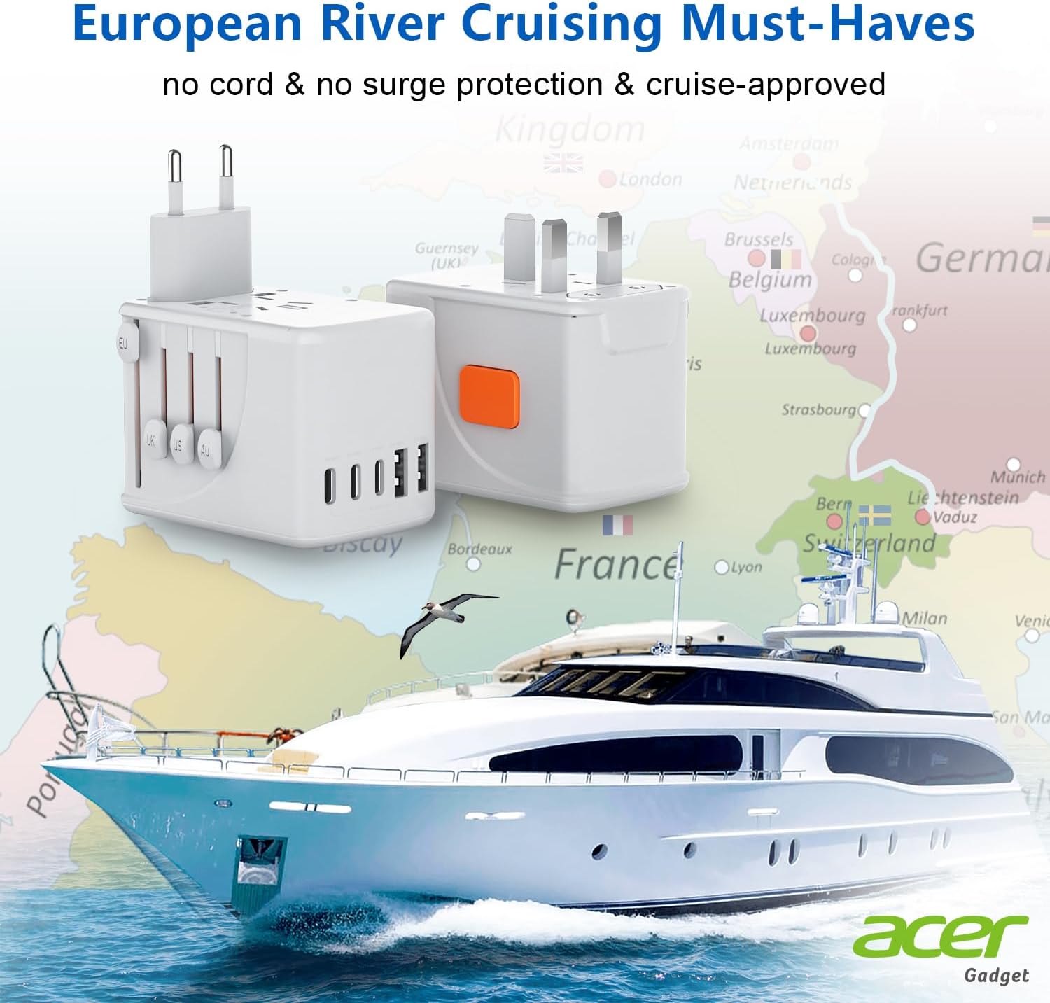 Eco Universal Travel Adapter Acer - Wheat Straw, Natural - Image 5