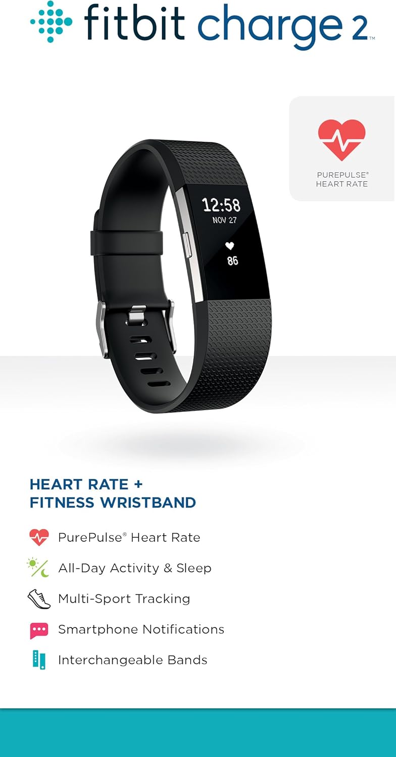 Fitbit Charge 2 Heart Rate + Fitness Wristband, Black, Large (US Version), 1 Count - Image 6